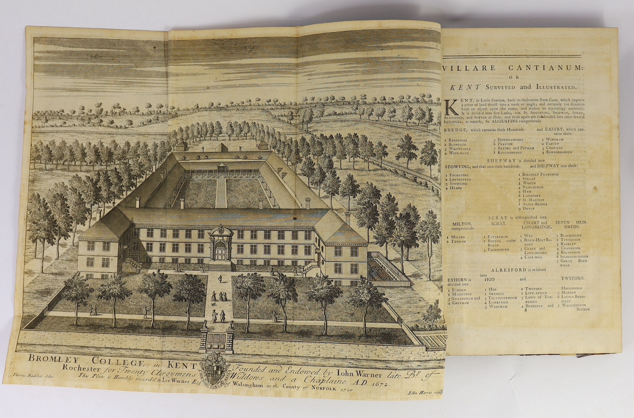 KENT: Philipot, Thomas - Villare Cantianum; or, Kent Surveyed and Illustrated ... 2nd edition, corrected. 2 plates (1 folded), text engraving, (lacks the map); old calf (rebacked), folio, Lynn, 1776